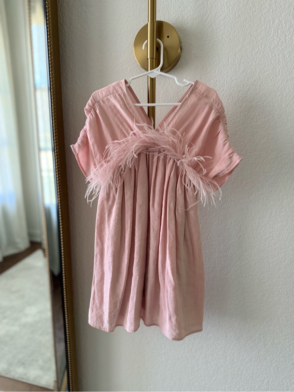 Zara Pink Feather-Trim V-Neck Dress for Kids